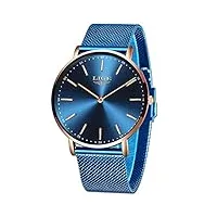 lige montre homme luxe ultra mince bleu analogique quartz montre homme Étanche acier inoxydable automatique date montre