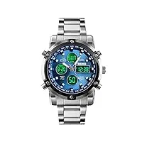 skmei montre bracelet pour homme étanche analogique analogique numérique avec led chronographe chronographe en acier inoxydable pour homme 2.28*1.89*0.63 inches bleu