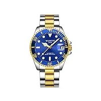 montres hommes,montre de sport lumineuse imperméable À l'eau de mode entièrement automatique de montre mécanique, or bleu