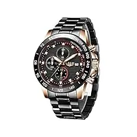 lige montre homme chronographe sport Étanche acier inoxydable d'affaires mouvement analogique à quartz noir montres bracelet pour homme…