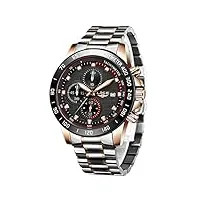 lige montre homme chronographe sport Étanche acier inoxydable d'affaires mouvement analogique à quartz argent montres bracelet pour homme…
