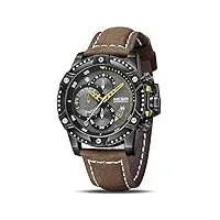 megir montre chronographe analogique à quartz pour homme avec grand cadran tendance et bracelet en cuir pour le sport 2130, marron, sangle
