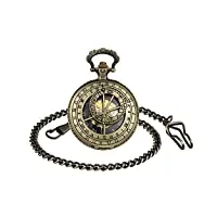 micgigi - homme - montre de poche avec chaîne - analogique - remontage manuel - 12 constellation - montre mécanique creuse - bronze