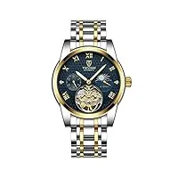 montres hommes,tourbillon grand cadran 6-montre montre mécanique automatique montre cadeau du nouvel an, entre or et bleu