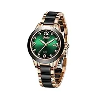 lige montre dames mode quartz imperméable montres pour femmes acier inoxydable bracelet montre pour fille, green, bracelet