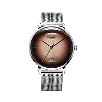 montres hommes haut de gamme mouvement mécanique en acier inoxydable grille bracelet, courbe miroir 3d, personnalité Élégante de luxe gentleman wristwatch c