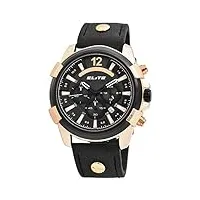 elite montre à quartz pour homme avec affichage analogique et date chronographe en cuir synthétique noir