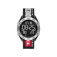 diesel crusher montre pour homme, mouvement digital avec bracelet en nylon, silicone, cuir ou acier inoxydable, noir et blanc, 46mm