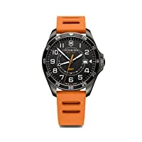 victorinox fieldforce sport gmt montre pour homme de fabrication suisse en noir avec bracelet en silicone orange 241897