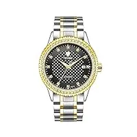 montres hommes,montre automatique pour homme d'affaires décontractée avec montre Étanche À diamant et calendrier, cadran or et noir
