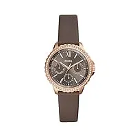 fossil montre pour femmes izzy, mouvement multifonction, boîtier en acier inoxydable or rose 35 mm avec bracelet en cuir, es4889