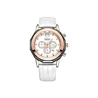 megir montre chronographe à quartz pour femme avec bracelet en cuir et date lumineuse, blanc, sangle