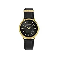 versace montre pour femme v-circle ve8101919, cadran noir, boîtier en or jaune, bracelet noir, band lenght 17 cm (case excluded), mode