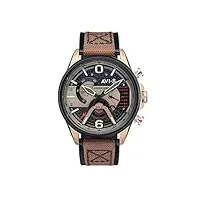 avi-8 montre homme quartz - 44 mm - cadran noir - bracelet cuir marron - av-4056-06