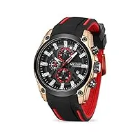 megir montre à quartz analogique pour homme avec chronographe et bracelet en silicone tendance, rose/noir., sport et travail d'affaires