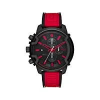 diesel griffed montre pour homme, mouvement à quartz/chronographe avec bracelet en silicone, acier inoxydable ou cuir, noir et rouge, 48mm
