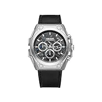 megir montre homme chronographe full acier inoxydable analogique quartz business bracelet cuir sport travail, argenté., sangle