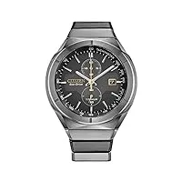 citizen eco-drive ca7058-55e montre de sport de luxe pour homme en titane cadran noir, bracelet argenté, cadran noir, chronographe