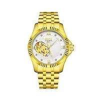 montres bracelet,montre mécanique classique de mode montre pour hommes d'affaires décontractée Étanche, plein or et visage blanc
