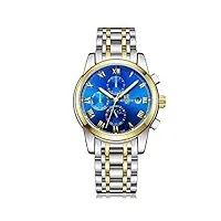 montres hommes,montre mécanique entièrement automatique des hommes d'affaires de montre mécanique d'affichage de phase de lune, surface bleue d'or
