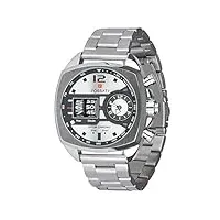 fossati - quadro montre chronographe pour homme Ø 44 mm en cuir argenté en acier inoxydable deux fuseaux horaires - 5 atm, acier, bracelet