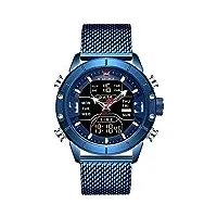 naviforce montres de sport étanches en acier inoxydable pour homme - analogique-numérique, bleu, bracelet