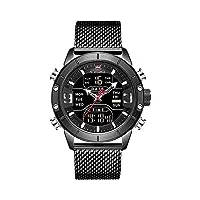 naviforce montres de sport étanches pour hommes en acier inoxydable militaire quartz analogique-digital montres-bracelets, noir , bracelet
