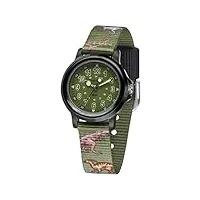 jacques farel montre pour garçon - quartz analogique - bracelet en tissu vert olive noir - dino ksb 989, vert/noir, sangles