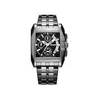 megir montre à quartz carrée pour homme avec chronographe analogique, étanche, date automatique, noir