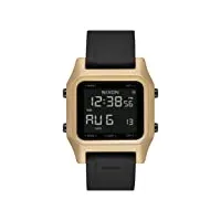 nixon staple a1309-100m water resistant men's digital sport watch (38mm face, 22mm pu/rubber/silicone band) - black/gold - made with #tide recycled ocean plastics