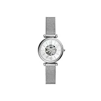 fossil montre pour femme carlie mini automatic, mouvement automatique, boîtier en acier inoxydable argenté de 28 mm avec bracelet en maille d'acier inoxydable, me3189