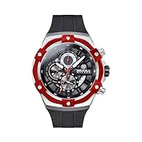 montre pour homme supersportivo evo 45 mm avec chronographe à quartz et boîtier en acier, cadran noir – lunette rouge, bracelet en caoutchouc naturel noir – déployant acier
