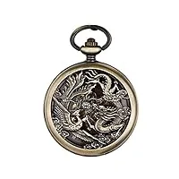 sgsg montre de poche, dragon et phoenix, montre de poche à mouvement automatique gravé de mariage retro flip couple montres mécaniques montre de poche de style chinois.