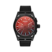 diesel timeframe montre pour hommes, mouvement chronographe avec bracelet en silicone, acier inoxydable ou cuir, noir et rouge, 48mm
