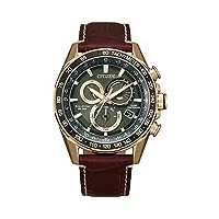 citizen eco-drive pcat cb5919-00x montre à cadran vert et bracelet en cuir marron 43 mm, vert, chronographe