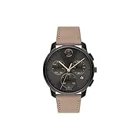 movado bold thin montre chronographe suisse qtz pour homme en acier inoxydable et bracelet en cuir, couleur : taupe (modèle : 3600719), taupe, montre à quartz