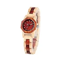 akopiuto boîtier de montre en bois octogone montres femmes strass cadran montre-bracelet femme en bois rouge