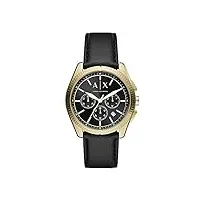 armani exchange montre pour homme, mouvement chronographe, boîtier en acier inoxydable doré de 43 mm avec bracelet en cuir, ax2854