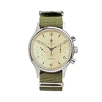 sea-gull 1962 (new seagull 1963) montre chronographe pour homme avec cristaux saphir lumineux et bracelet en nylon véritable st1901 su1962g40, vert, 40mm, sangle