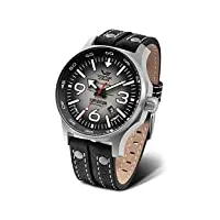 vostok europe yn55 expedition nordpol 1 montre pour homme; avec rivets multiples, bracelet en cuir, date automatique, gris/noir