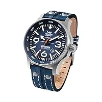 vostok europe yn55 expedition nordpol 1 montre pour homme; avec rivets multiples, bracelet en cuir, date automatique, bleu/bleu.