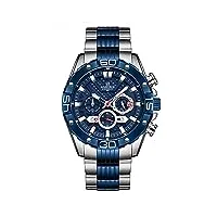 naviforce montre de sport militaire à quartz analogique pour homme en acier inoxydable avec chronographe lumineux, bleu,
