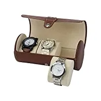 llss remontoir automatique de montre, boîte 3 montres boîte de rangement d'affichage boîte de cylindre portable en cuir pu pour hommes femmes organisateur