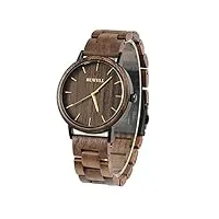 bewell montre-bracelet en bois faite à la main pour hommes de mode minimaliste mince montre à quartz analogique pour hommes garçons