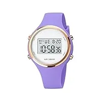 montre numérique pour femme avec bracelet en silicone - chronomètre led - Étanche - 3 atm - Étanche - pour les enfants et les garçons, violet, lanières