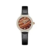 guanqin montre à quartz pour femme en acier inoxydable et cuir avec strass, rose, café, noir, 29.6mm,