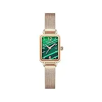 guanqin montre à quartz pour femme en acier inoxydable avec bracelet en cuir milanais, vert rose., 30mm,