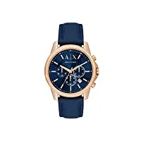 armani exchange montre pour homme, mouvement chronographe, boîtier en acier inoxydable or rose de 44 mm avec bracelet en cuir, ax1723