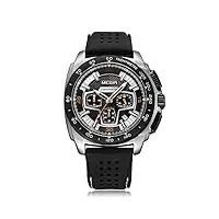 megir montre de sport militaire pour homme - chronographe de luxe - montre à quartz - bracelet en silicone - aiguilles lumineuses, argenté., sangle