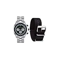breil - men's chronograph x large pro collection tw1919 - accessoires pour homme - montre avec boîtier en acier satiné, cadran noir - bracelet tissu noir interchangeable - etanchéité jusqu'à 10 atm